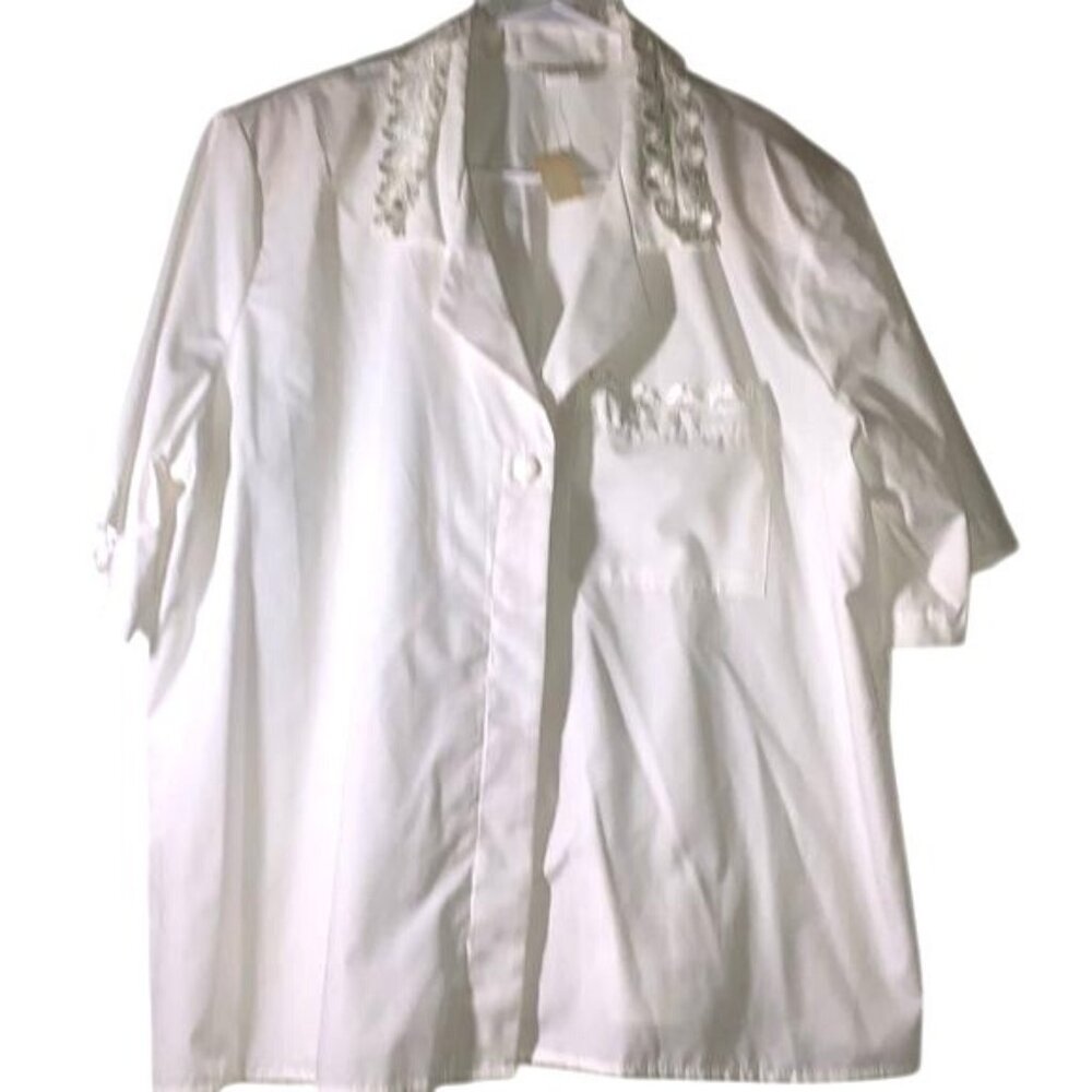 Vintage White Blouse 24W  With Lace Detail & Front Pocket